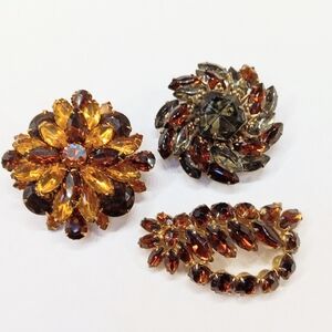 Vintage Jewelry Lot 3 Rhinestone Brooches